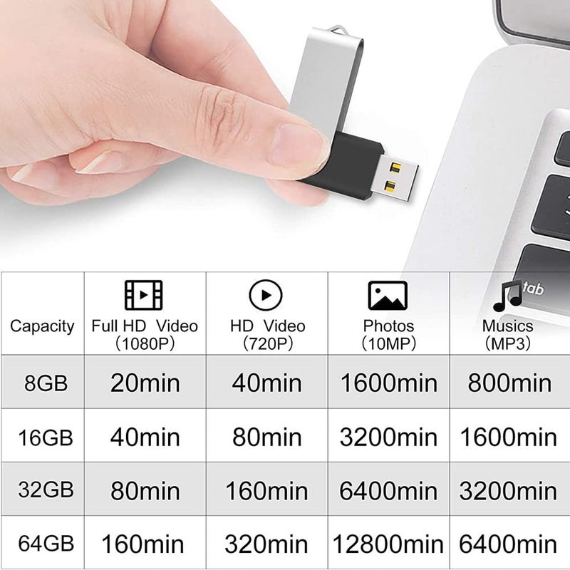 Maspen 2 Pack 64GB USB Flash Drive USB 2.0 Thumb Drives Jump Drive Fold Storage Memory Stick Swivel Design - Black - Image 3
